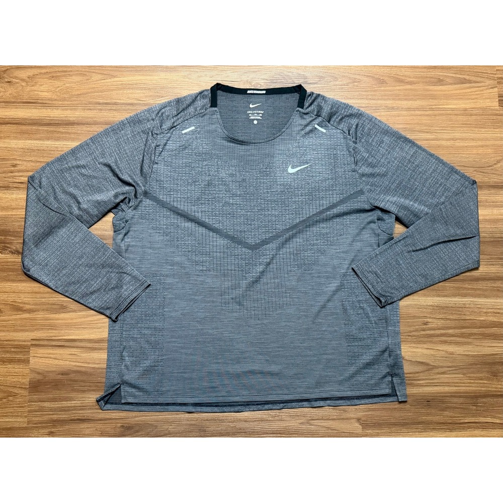 Nike Dri-FIT ADV TechKnit Ultra Gray Running LS Shirt Sz 2XL (CZ9048-010)